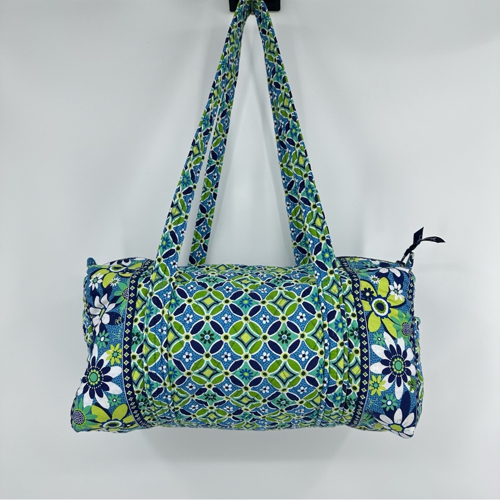 Vera Bradley Daisy Daisy Travel Quilted Weekender Duffel Bag Blue Green - Picture 5 of 13